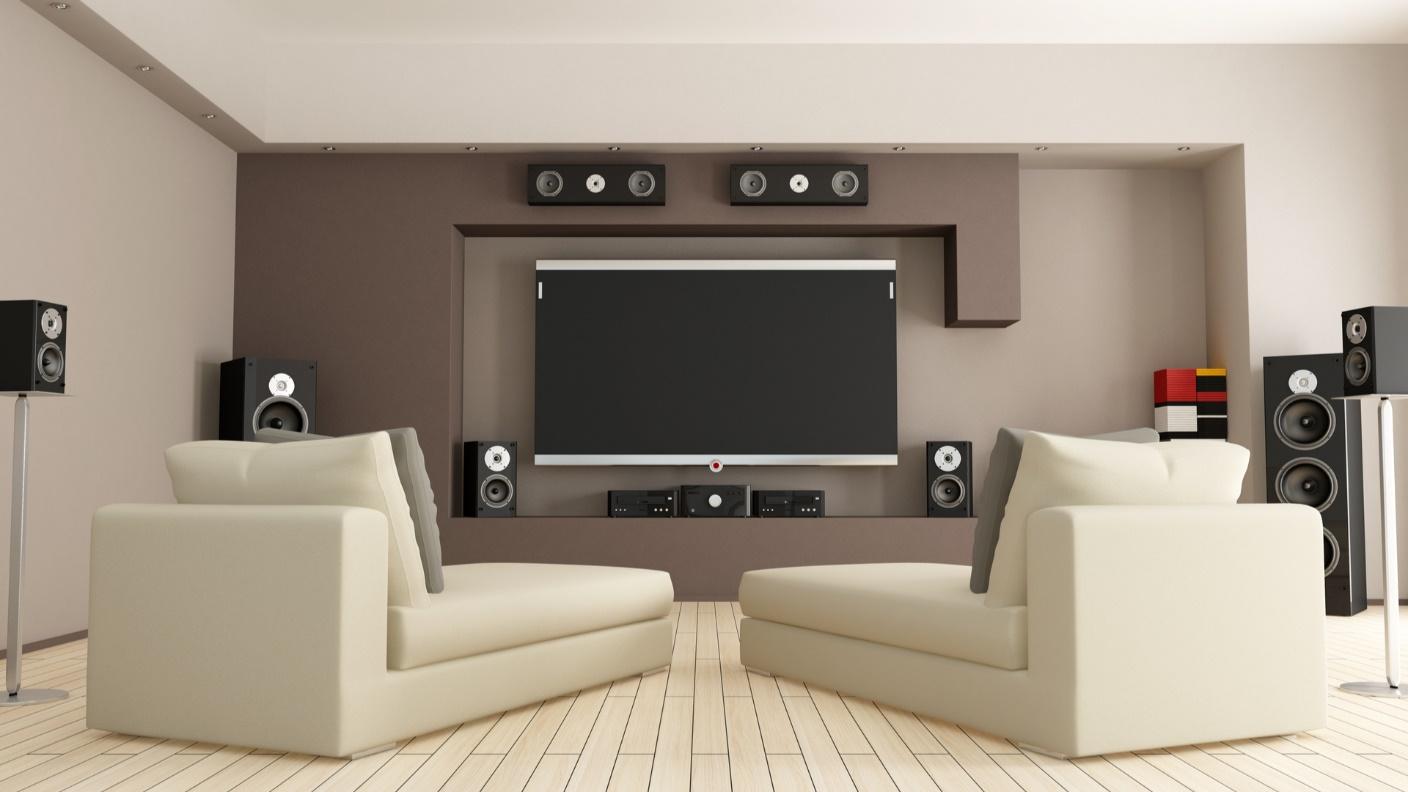 living room design with sound system