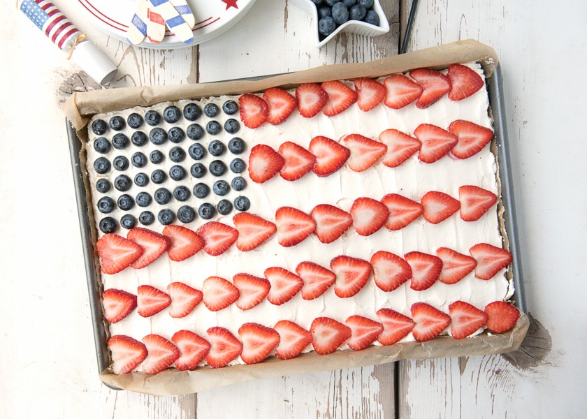 4th of July American flag fruit cookie dessert pizza