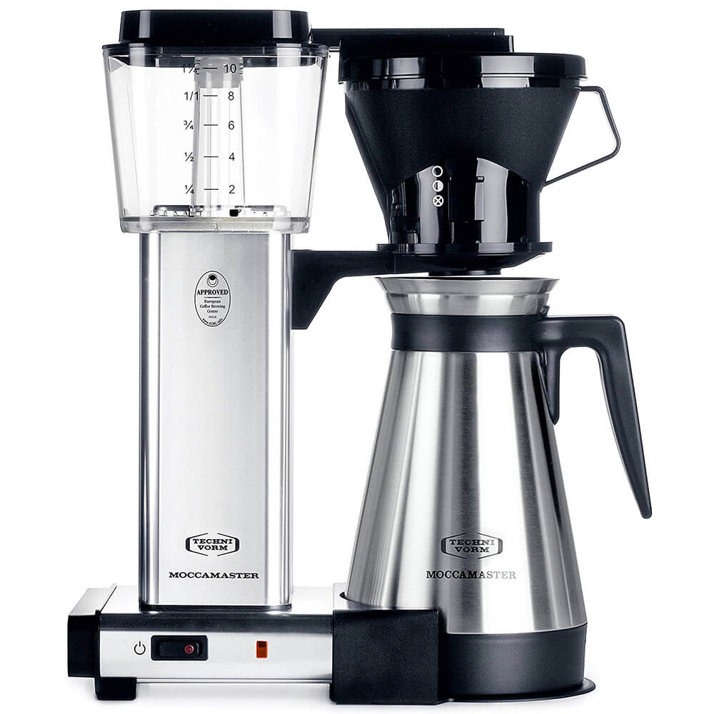 A Moccamaster coffee maker with a thermos pitcher.
