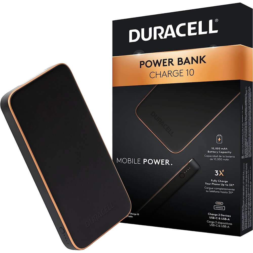 Duracell powerbank shown next to its packaging.