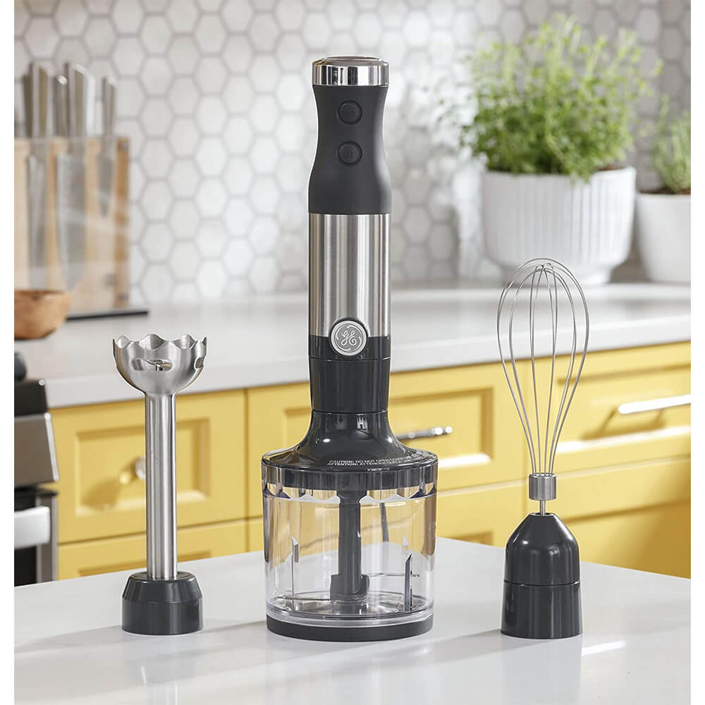GE Immersion blender on a countertop.